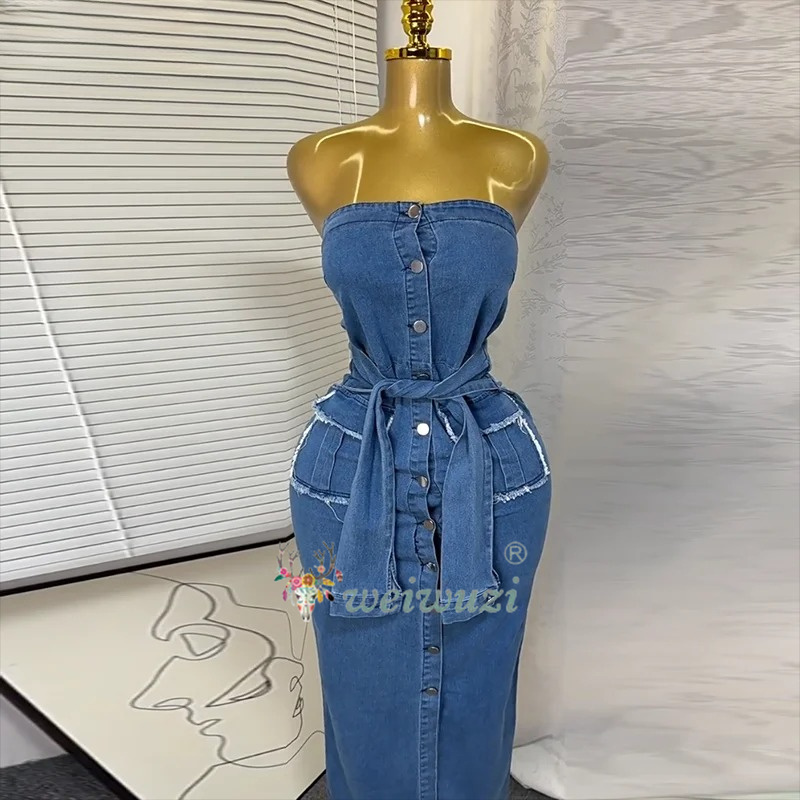 Summer Clothing Y2K - 2026 Women Retro Strapless Denim Dress