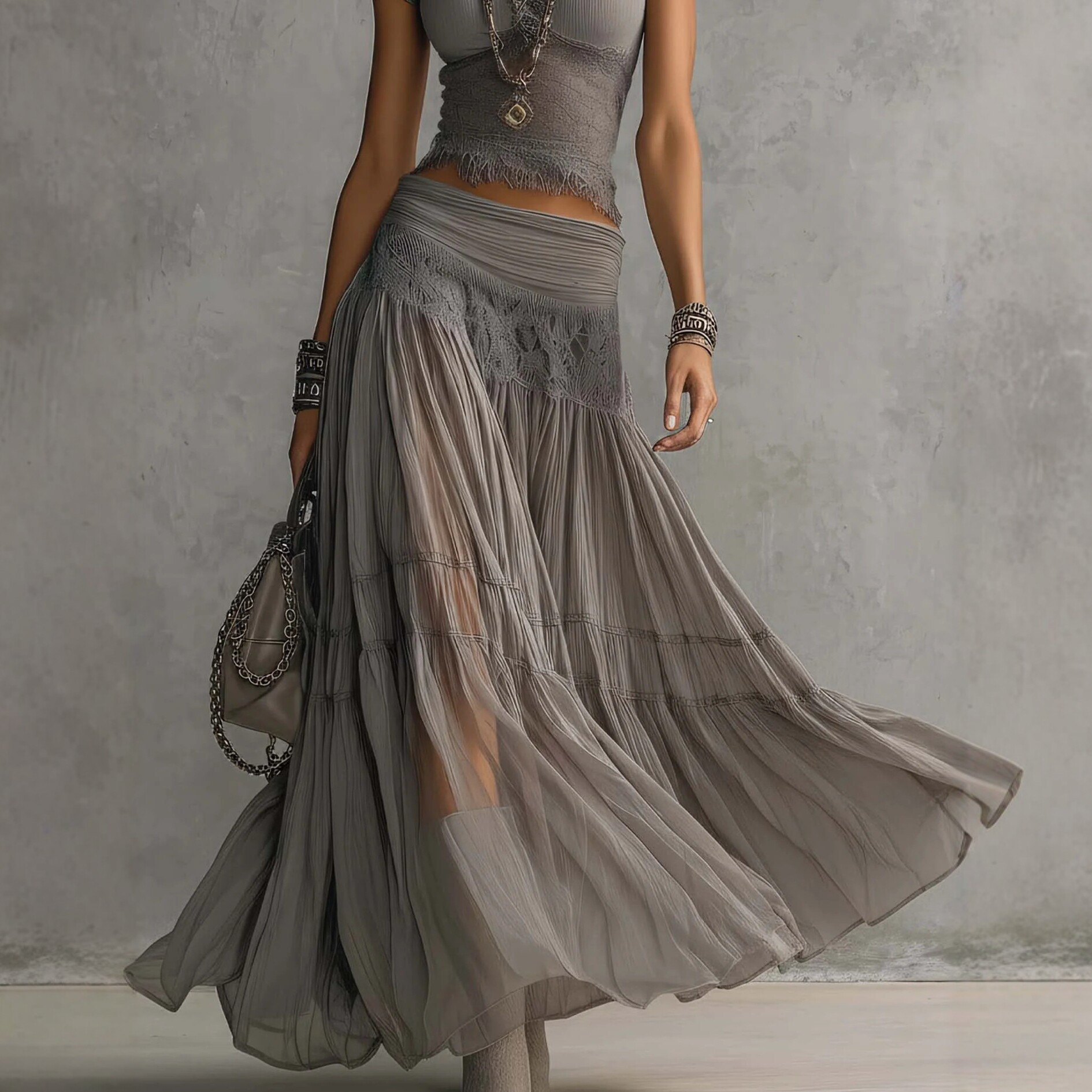 2026 Gray Knitted Top + Chiffo - Summer Clothing Y2K review and price
