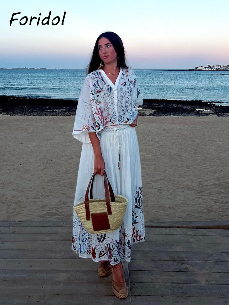 Foridol Marine Organism Embroi - Summer Linen Clothing For Women review and price