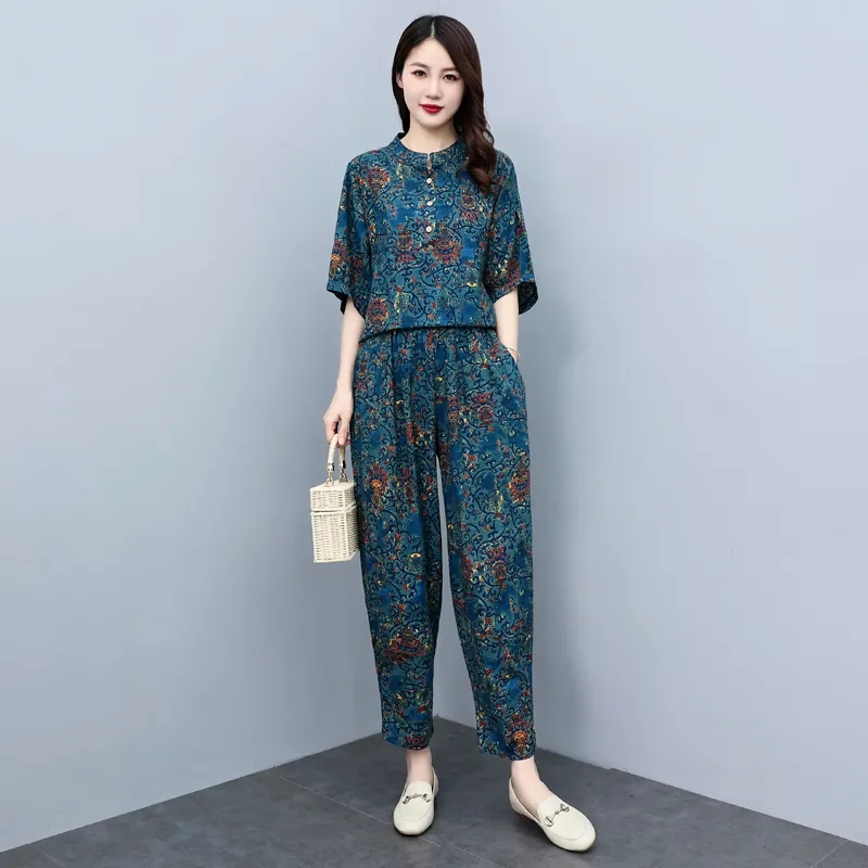 Middle Aged Mother Summer Suit - Summer Linen Clothing For Women review and price