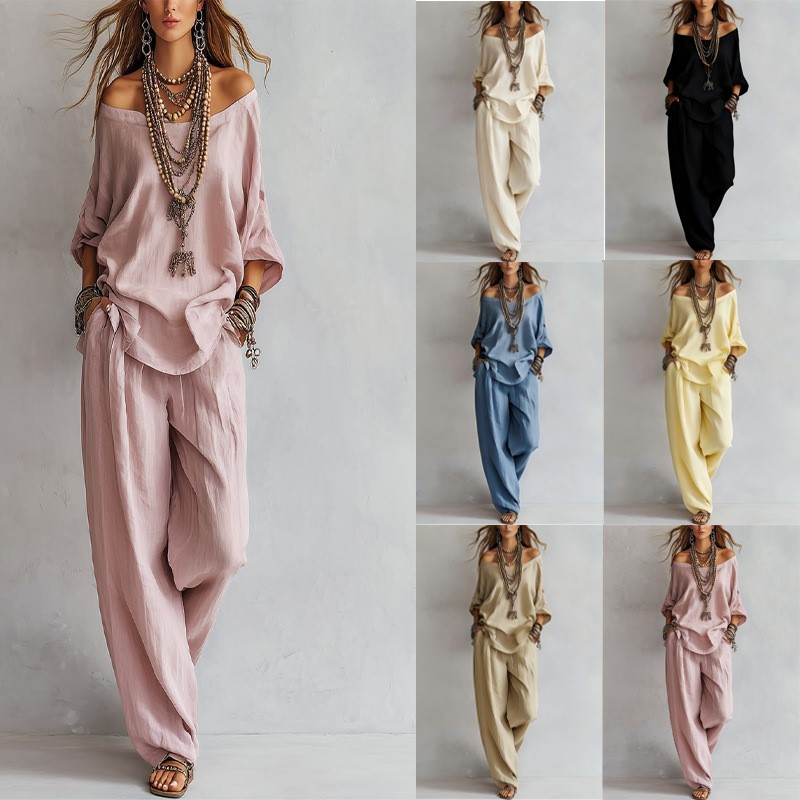 Women's Two-piece Three-quarte - Summer Linen Clothing For Women review and price