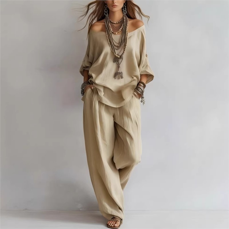 Women's Two-piece Three-quarte - Summer Linen Clothing For Women review and price