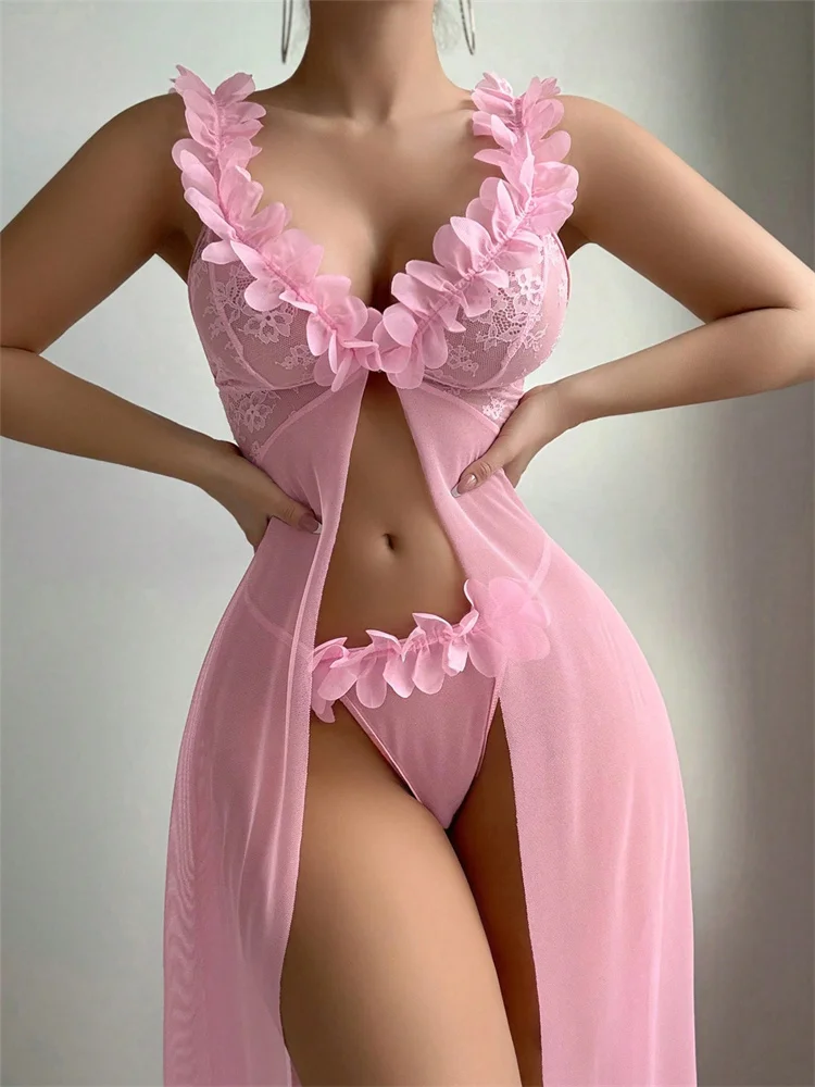 Pink Floral Lace See Through N - Summer Nights Clothing review and price