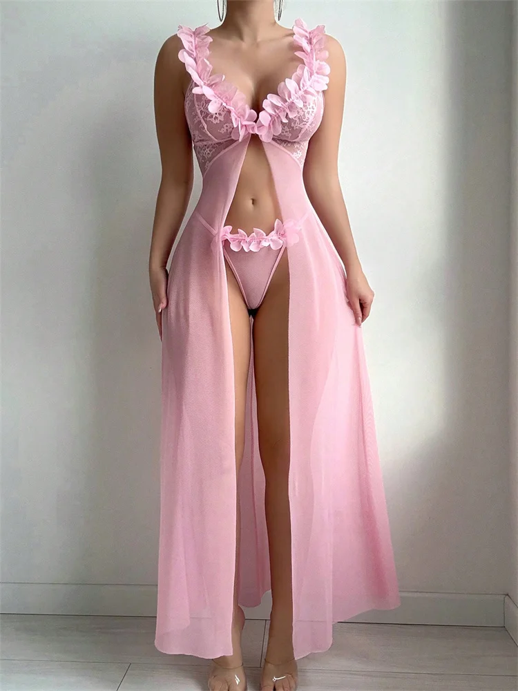 Pink Floral Lace See Through N - Summer Nights Clothing review and price
