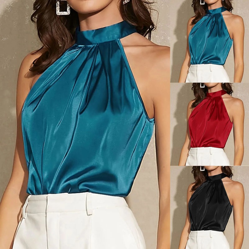 Elegant Satin Halter Neck Tank - Summer Clothing Images review and price