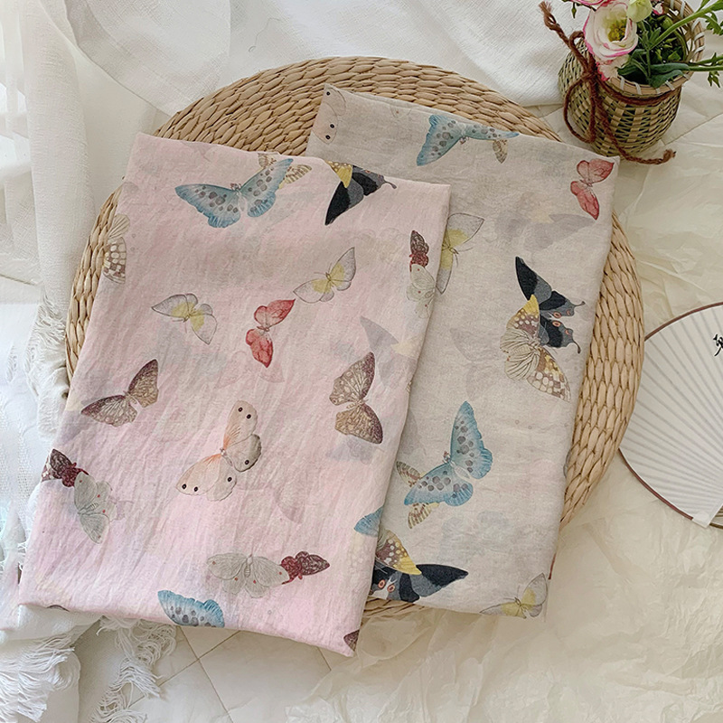 Butterflies Print on Beige Pin - Summer Clothing Fabric review and price