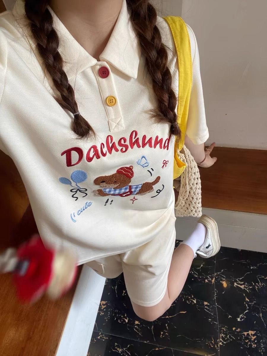 Kawaii Embroidery Dog Japan St - Summer Clothing Cartoon review and price