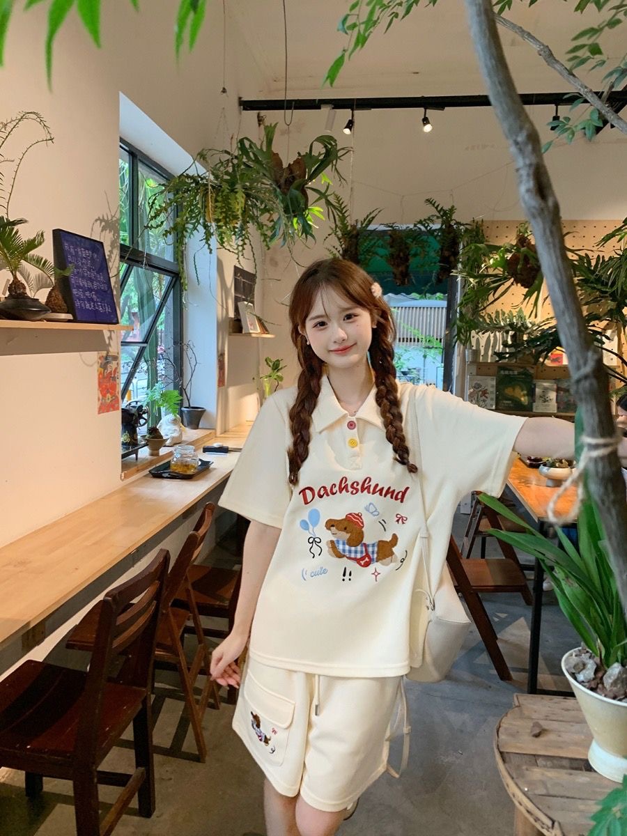 Kawaii Embroidery Dog Japan St - Summer Clothing Cartoon review and price